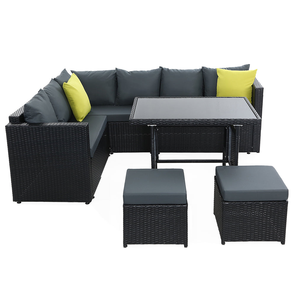 Gardeon Outdoor Dining Set – Black Aluminum Table & Wicker Chairs Patio Setting