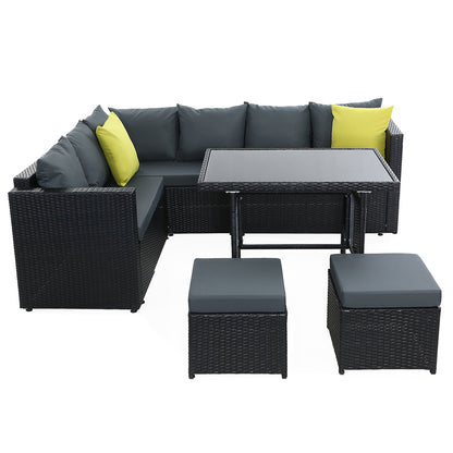 Gardeon Outdoor Dining Set – Black Aluminum Table & Wicker Chairs Patio Setting