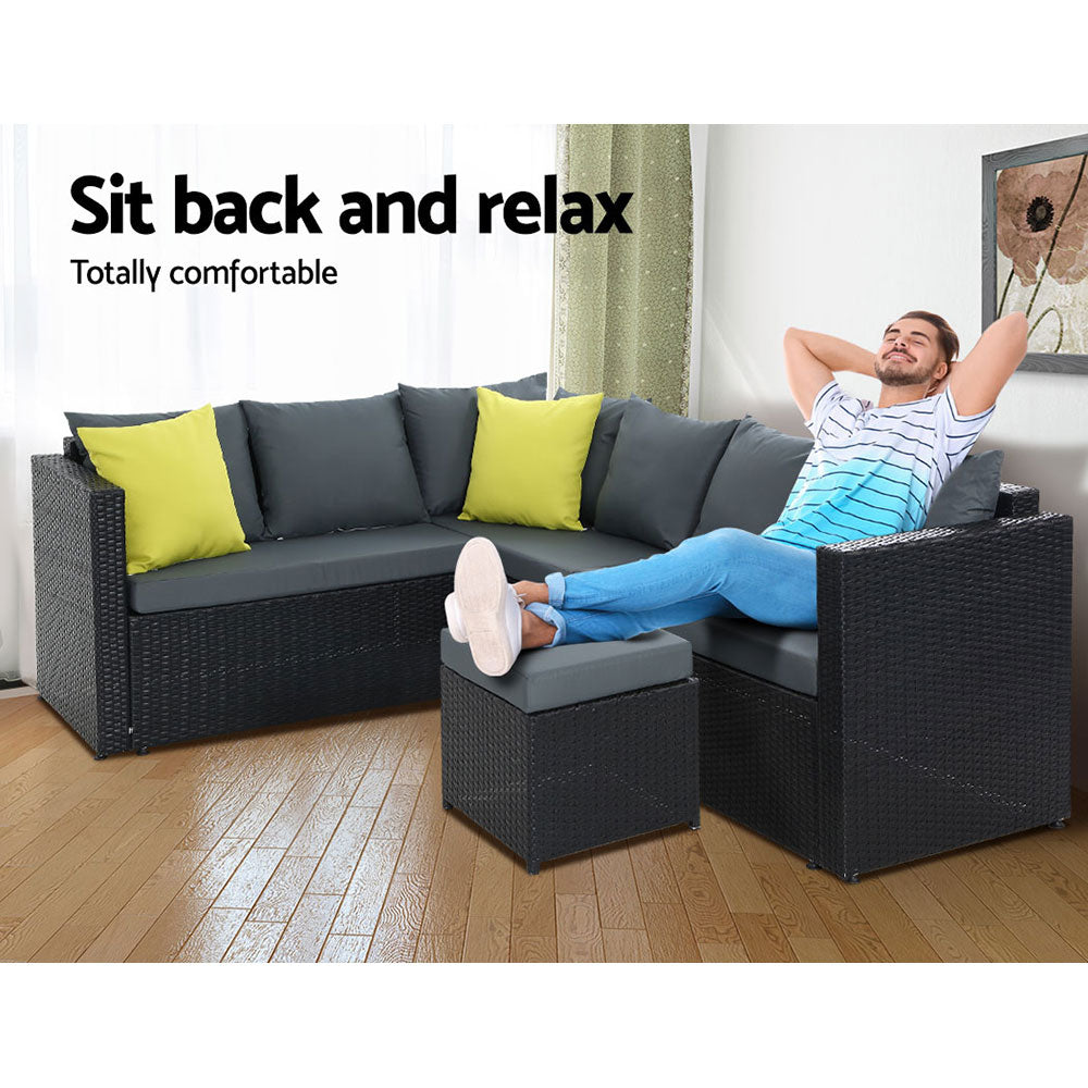 Gardeon Outdoor Dining Set – Black Aluminum Table & Wicker Chairs Patio Setting