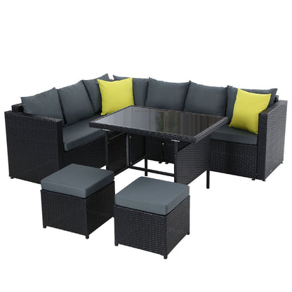 Gardeon Outdoor Dining Set – Black Aluminum Table & Wicker Chairs Patio Setting