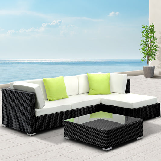 Gardeon 5-Piece Outdoor Sofa Set – Wicker Lounge Couch Setting for 4 Seaters