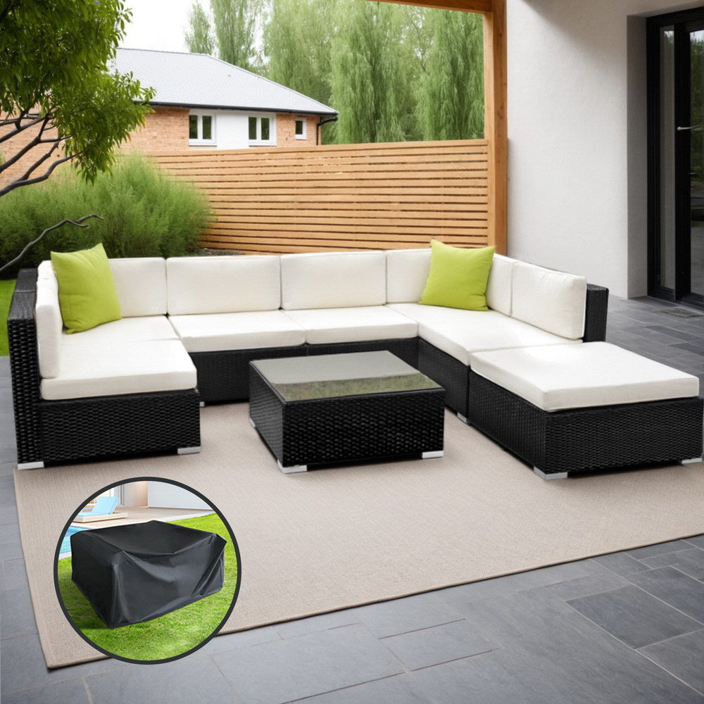 Gardeon 8PC Outdoor Sofa Set – Wicker Lounge Couch Setting with Protective Cover