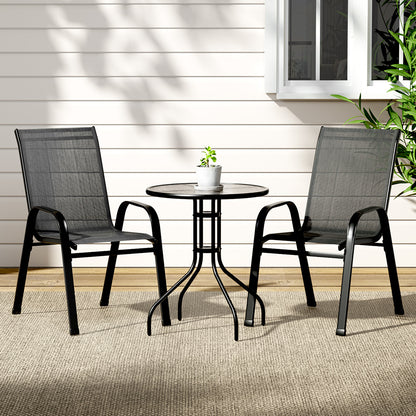 Gardeon 3PC Outdoor Bistro Set – Stackable Black Table & Chairs Patio Furniture