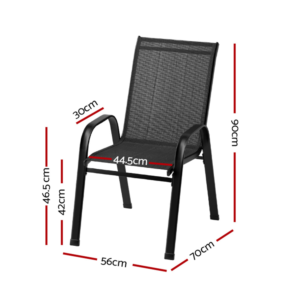 Gardeon 2PC Outdoor Dining Chairs – Black Stackable Patio Lounge Furniture