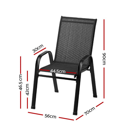 Gardeon 2PC Outdoor Dining Chairs – Black Stackable Patio Lounge Furniture