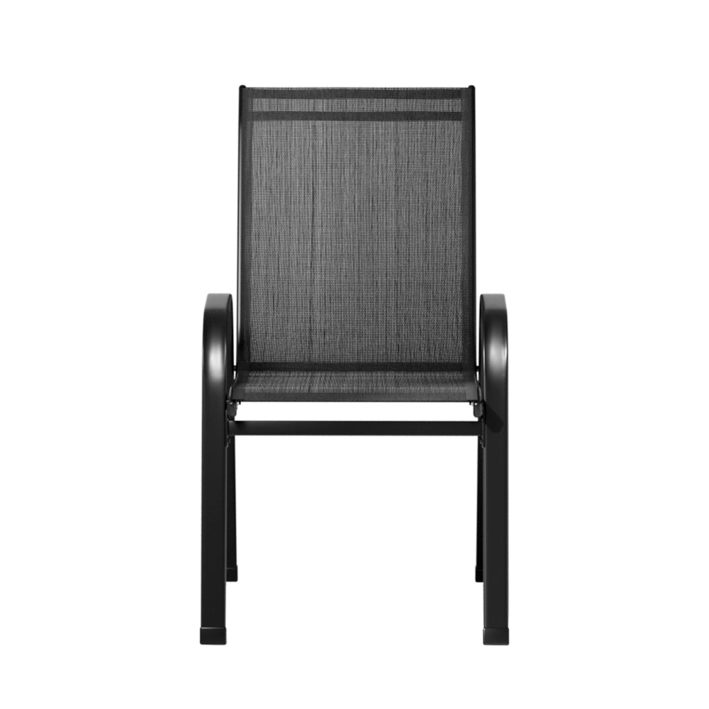 Gardeon 2PC Outdoor Dining Chairs – Black Stackable Patio Lounge Furniture