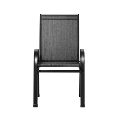 Gardeon 2PC Outdoor Dining Chairs – Black Stackable Patio Lounge Furniture