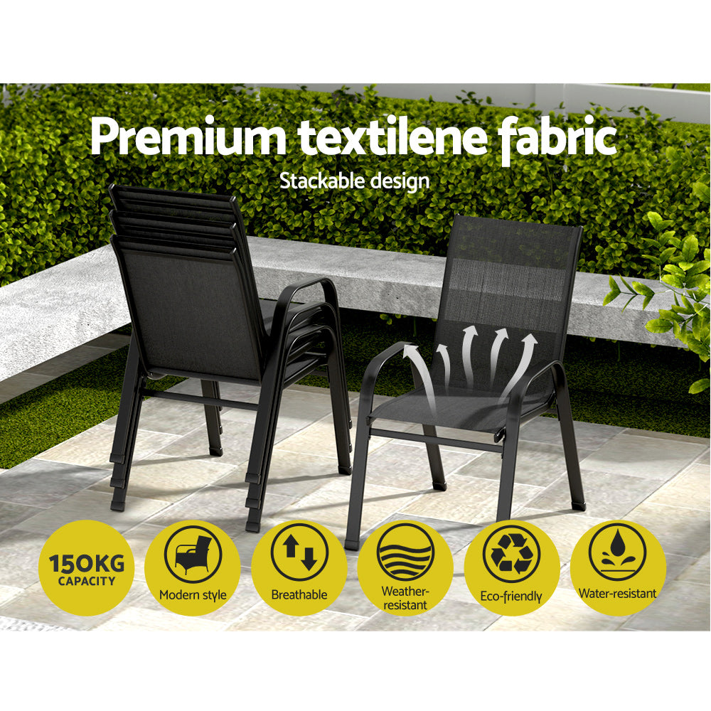 Gardeon 2PC Outdoor Dining Chairs – Black Stackable Patio Lounge Furniture
