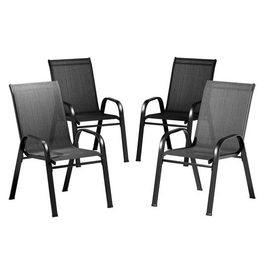 Gardeon 4PC Stackable Outdoor Dining Chairs – Black Patio & Garden Lounge Set