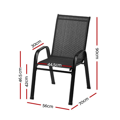 Gardeon 4PC Stackable Outdoor Dining Chairs – Black Patio & Garden Lounge Set