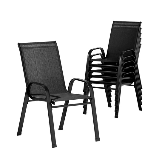 Gardeon 6PC Outdoor Dining Chairs – Stackable Black Patio & Garden Lounge Set
