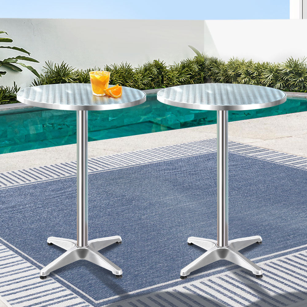 Gardeon Set of 2 Outdoor Bar Tables – Adjustable Aluminium Round 70/110cm