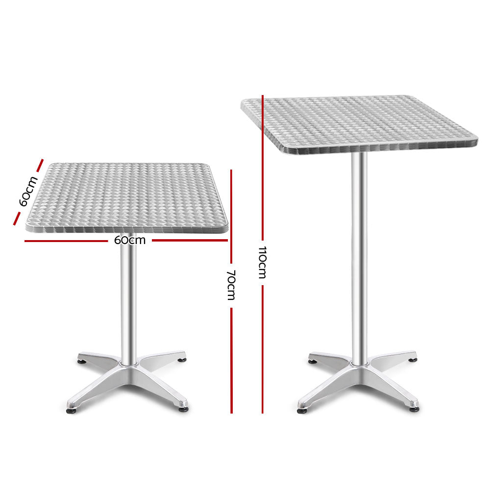 Gardeon Adjustable Outdoor Bar Table – Aluminium Square Table 70/110cm