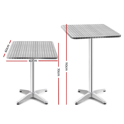 Gardeon Adjustable Outdoor Bar Table – Aluminium Square Table 70/110cm
