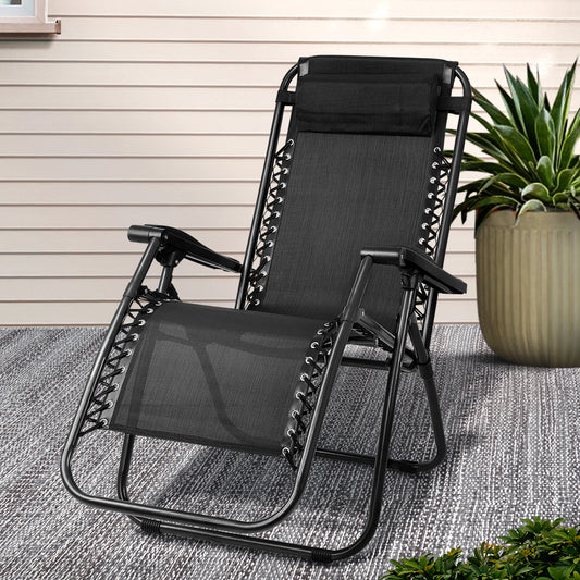Gardeon Zero Gravity Recliner Chair – Folding Outdoor Sun Lounge for Camping (Black)