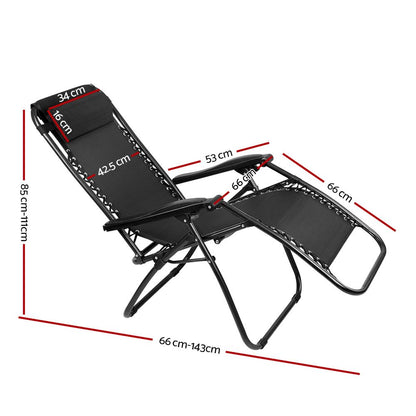 Gardeon Zero Gravity Recliner Chair – Folding Outdoor Sun Lounge for Camping (Black)