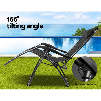 Gardeon Zero Gravity Recliner Chair – Folding Outdoor Sun Lounge for Camping (Black)