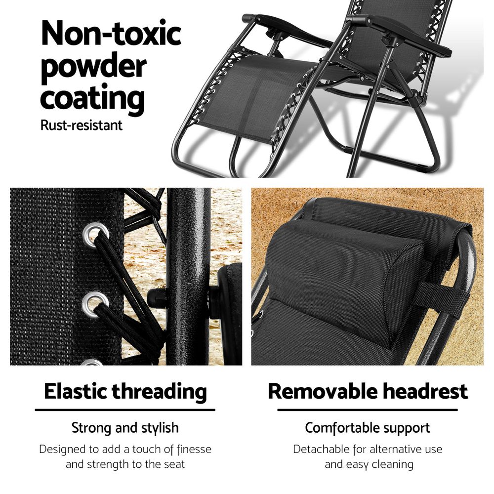 Gardeon Zero Gravity Recliner Chair – Folding Outdoor Sun Lounge for Camping (Black)