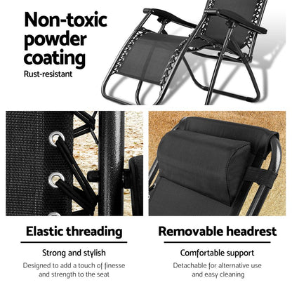 Gardeon Zero Gravity Recliner Chair – Folding Outdoor Sun Lounge for Camping (Black)