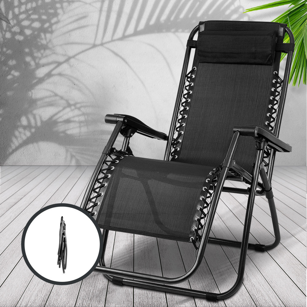 Gardeon Zero Gravity Recliner Chair – Folding Outdoor Sun Lounge for Camping (Black)