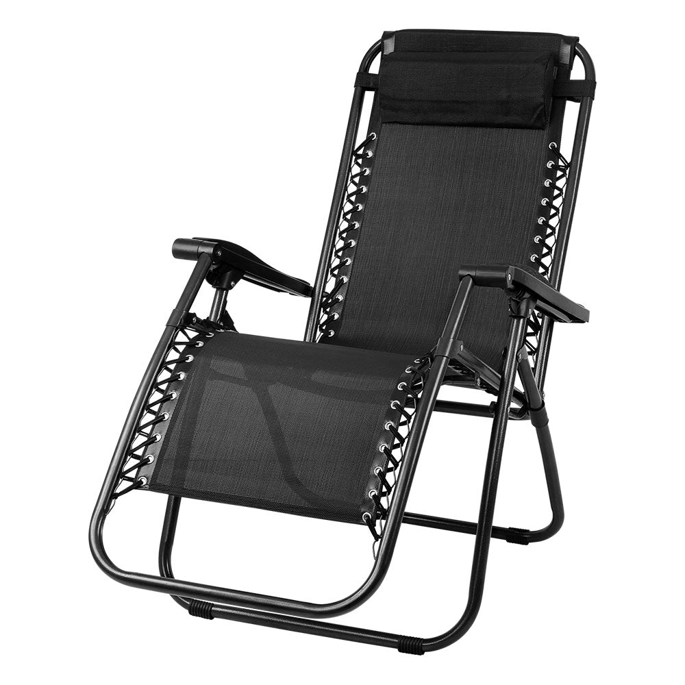 Gardeon Zero Gravity Recliner Chair – Folding Outdoor Sun Lounge for Camping (Black)