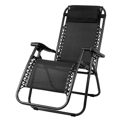 Gardeon Zero Gravity Recliner Chair – Folding Outdoor Sun Lounge for Camping (Black)