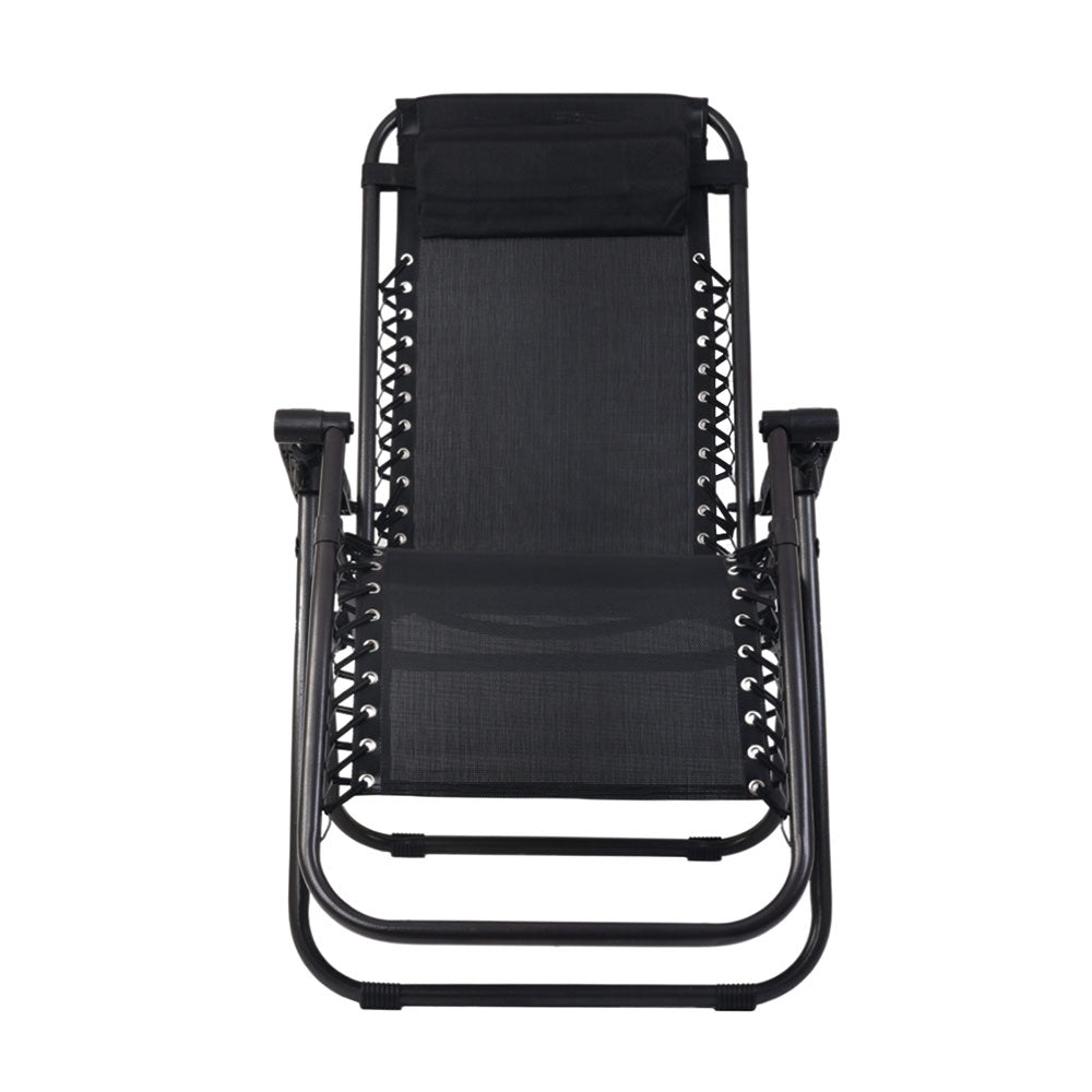 Gardeon 2PC Zero Gravity Chairs – Folding Outdoor Recliners for Camping & Lounge (Black)