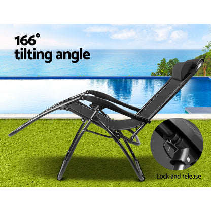 Gardeon 2PC Zero Gravity Chairs – Folding Outdoor Recliners for Camping & Lounge (Black)