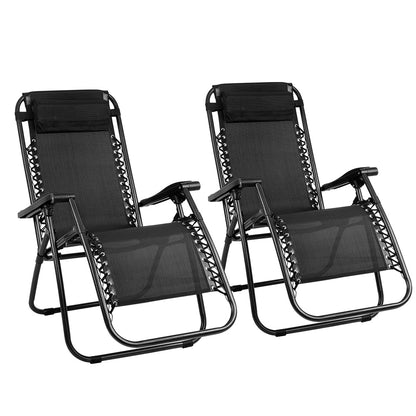 Gardeon 2PC Zero Gravity Chairs – Folding Outdoor Recliners for Camping & Lounge (Black)