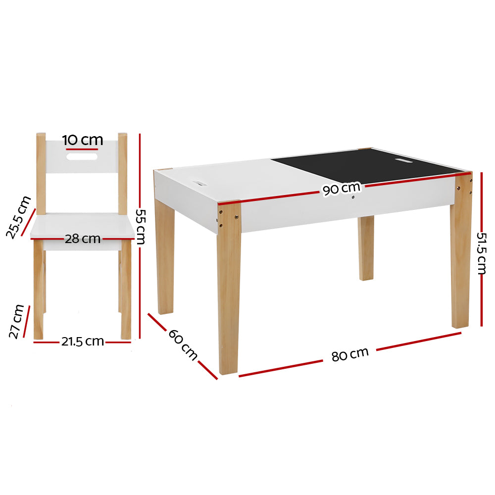 Keezi 3PCS Kids Table & Chairs Set – Storage, Chalkboard & Play Activity Desk