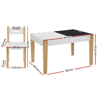 Keezi 3PCS Kids Table & Chairs Set – Storage, Chalkboard & Play Activity Desk