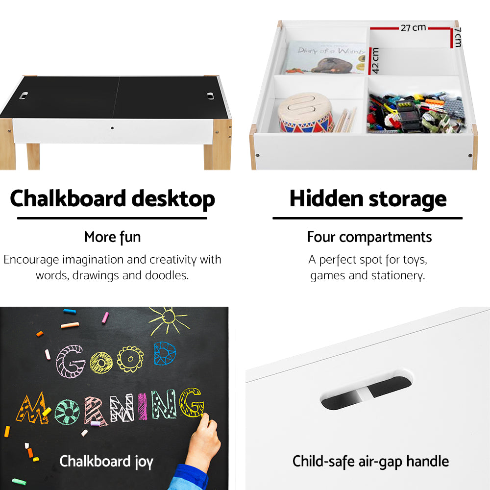 Keezi 3PCS Kids Table & Chairs Set – Storage, Chalkboard & Play Activity Desk
