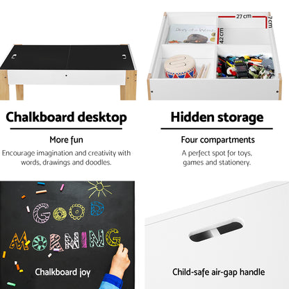 Keezi 3PCS Kids Table & Chairs Set – Storage, Chalkboard & Play Activity Desk