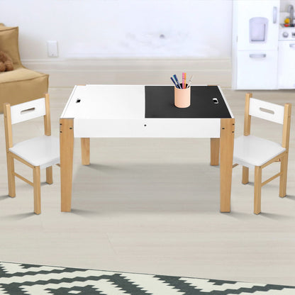 Keezi 3PCS Kids Table & Chairs Set – Storage, Chalkboard & Play Activity Desk