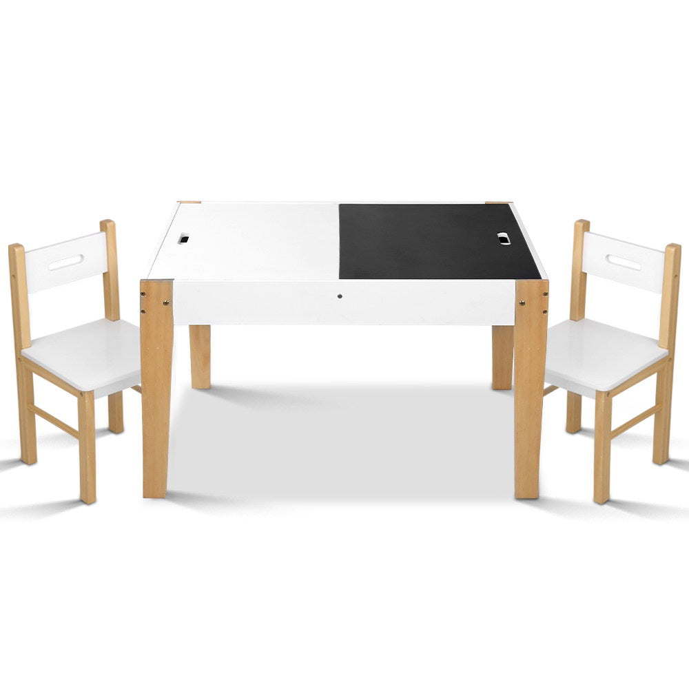 Keezi 3PCS Kids Table & Chairs Set – Storage, Chalkboard & Play Activity Desk