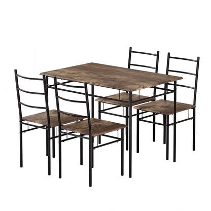 Artiss 5PCS Dining Table Set – Industrial Wooden & Metal Chairs + Table (Walnut)