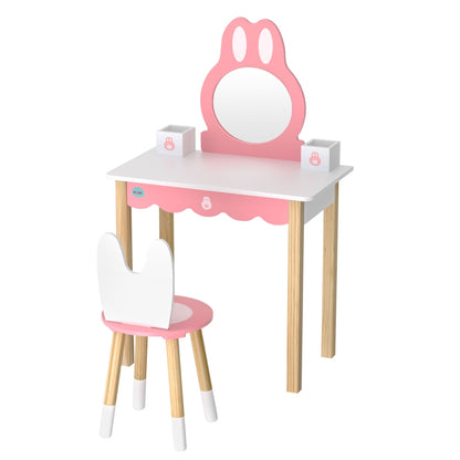 1 Set of Keezi Kids Dressing Table Wooden Bunny Pink