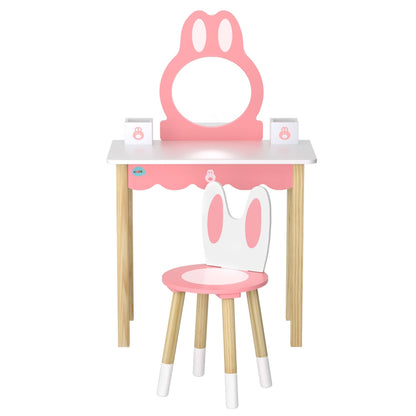 1 Set of Keezi Kids Dressing Table Wooden Bunny Pink