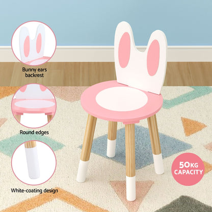 1 Set of Keezi Kids Dressing Table Wooden Bunny Pink