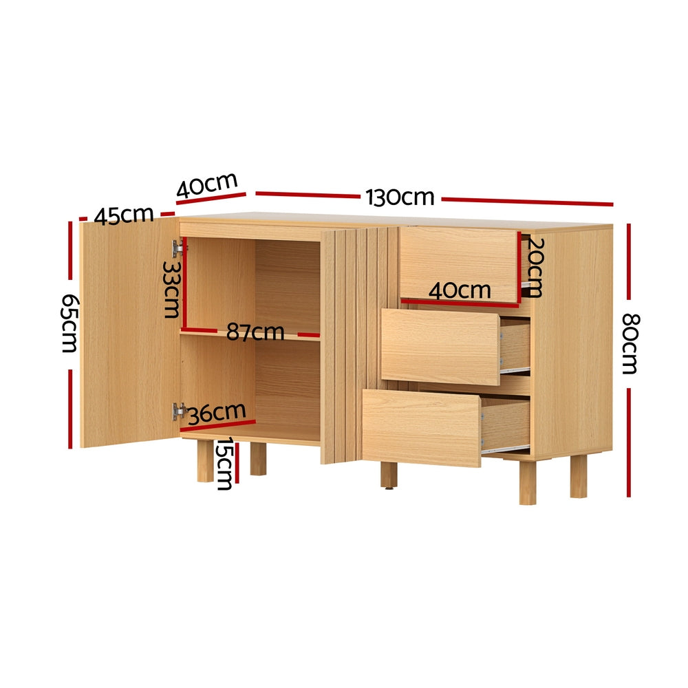 Braneit™ 130cm Artiss Buffet Sideboard Cupboard Cabinet Pantry Storage Drawer Pine