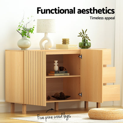 Braneit™ 130cm Artiss Buffet Sideboard Cupboard Cabinet Pantry Storage Drawer Pine