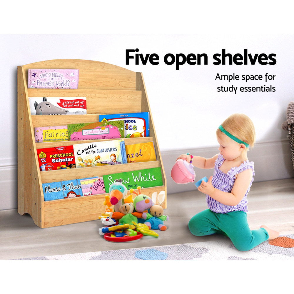 Keezi 5-Tier Kids Bookshelf – Bookcase & Magazine Display Rack Organizer