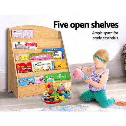 Keezi 5-Tier Kids Bookshelf – Bookcase & Magazine Display Rack Organizer