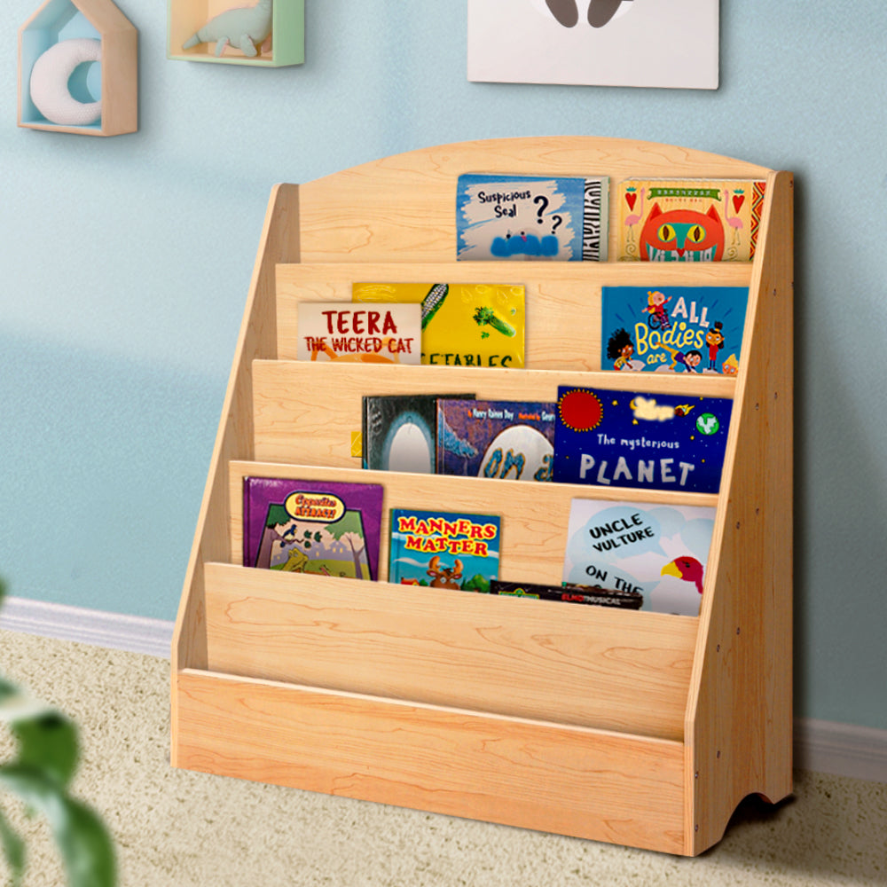 Keezi 5-Tier Kids Bookshelf – Bookcase & Magazine Display Rack Organizer