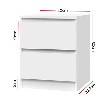 Artiss 2x Bedside Table 2 Drawers - PEPE White