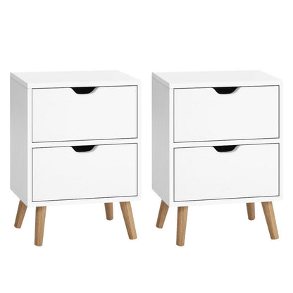 Artiss 2X Bedside Table 2 Drawers - BODEN White