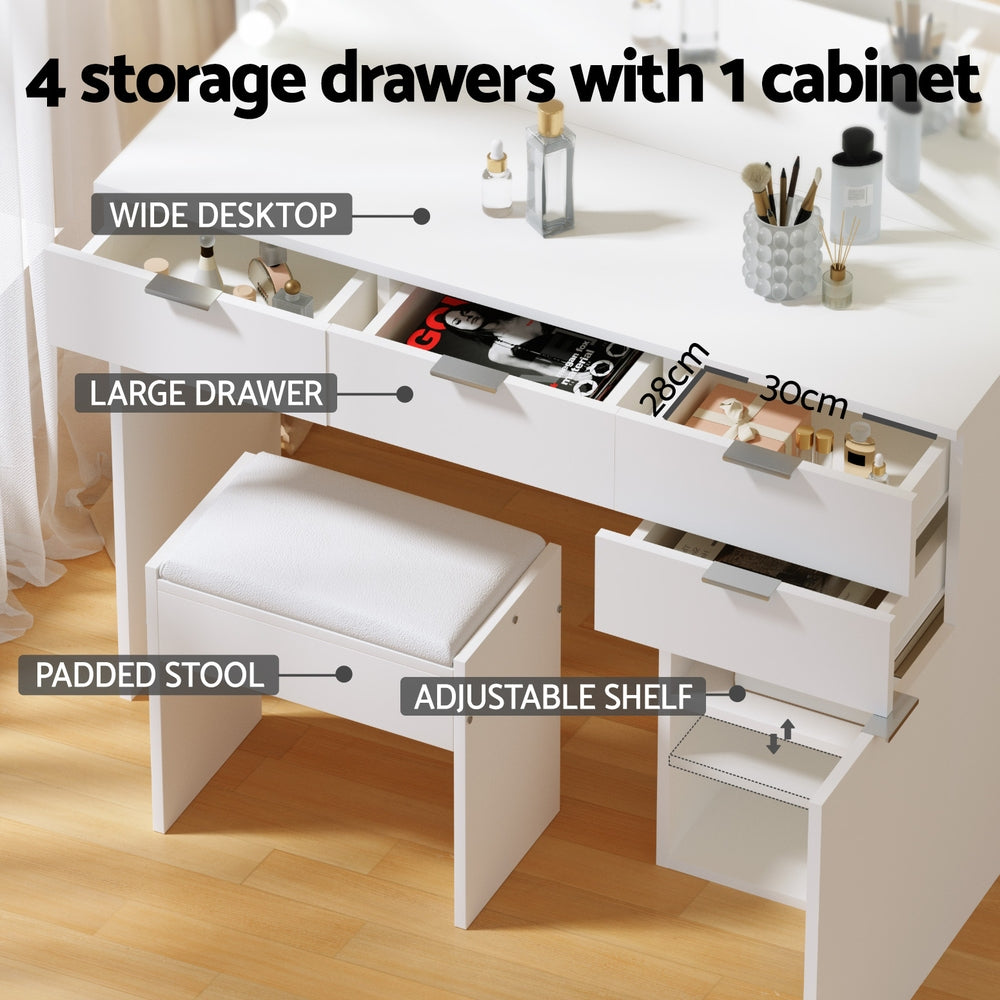 Braneit™ Dressing Table Set Stool 10 Led Bulbs White