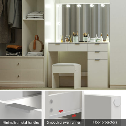 Braneit™ Dressing Table Set Stool 10 Led Bulbs White