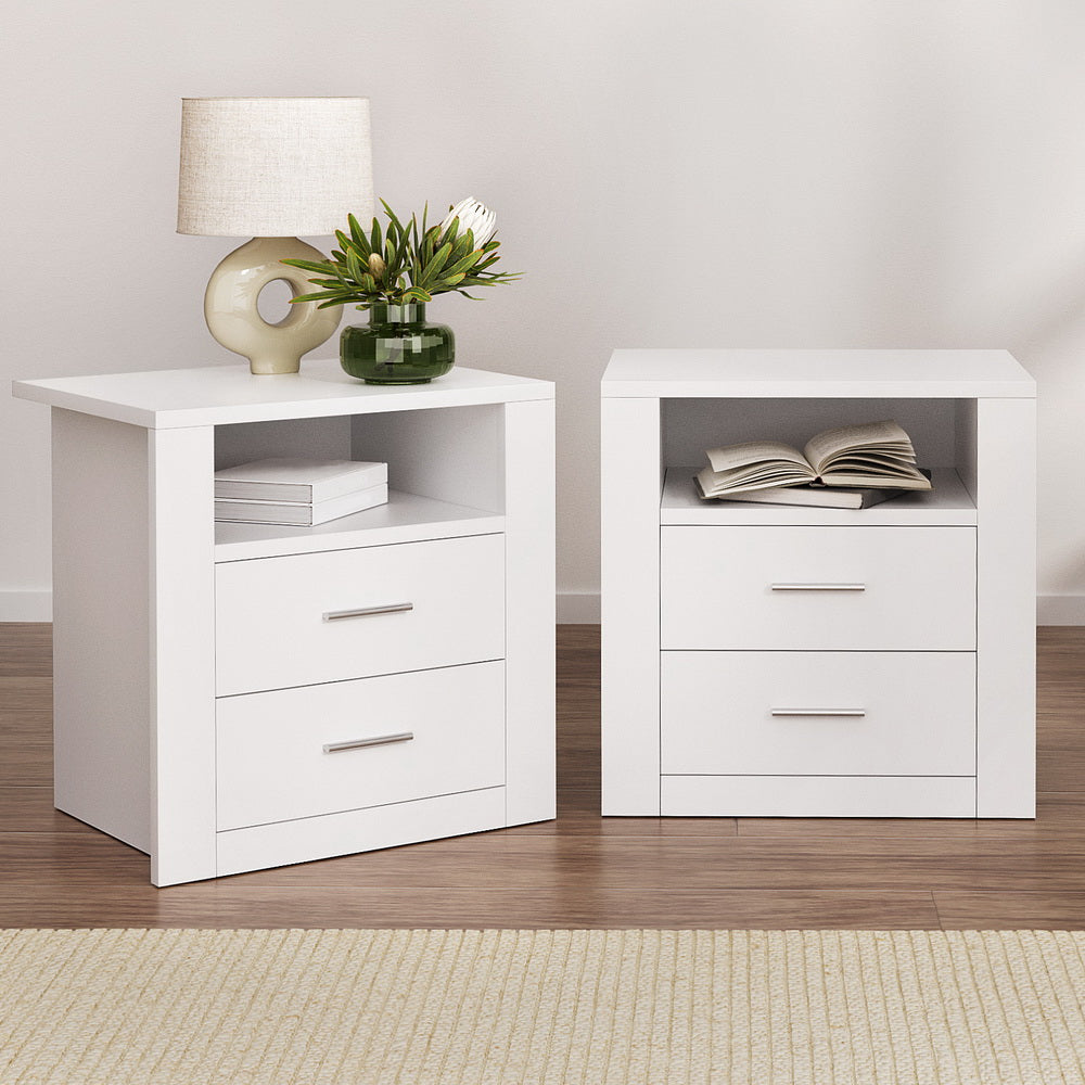 Artiss 2 X Bedside Table 2 Drawers with Shelf - TARA White