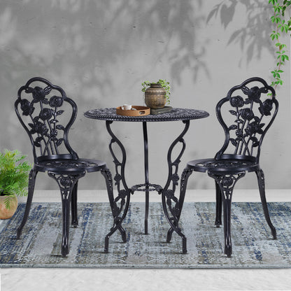 Gardeon 3PC Outdoor Bistro Set – Rose Black Cast Aluminum Table & Chairs